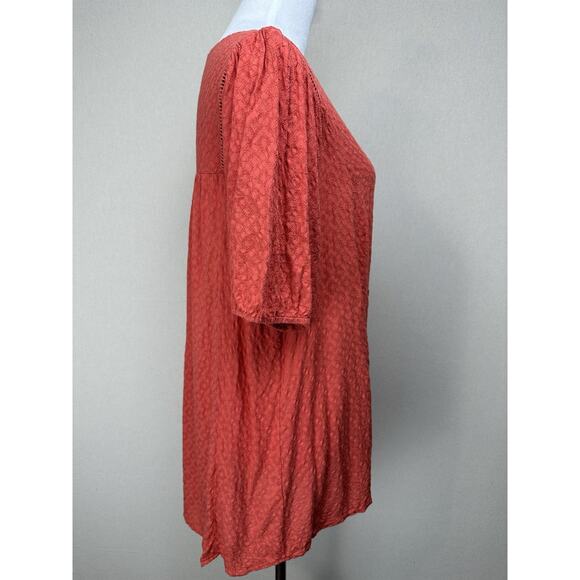 Women’s Babydoll Top Plus Sz 1X Short Sleeves Orange Rust Color Boho - Picture 6 of 15